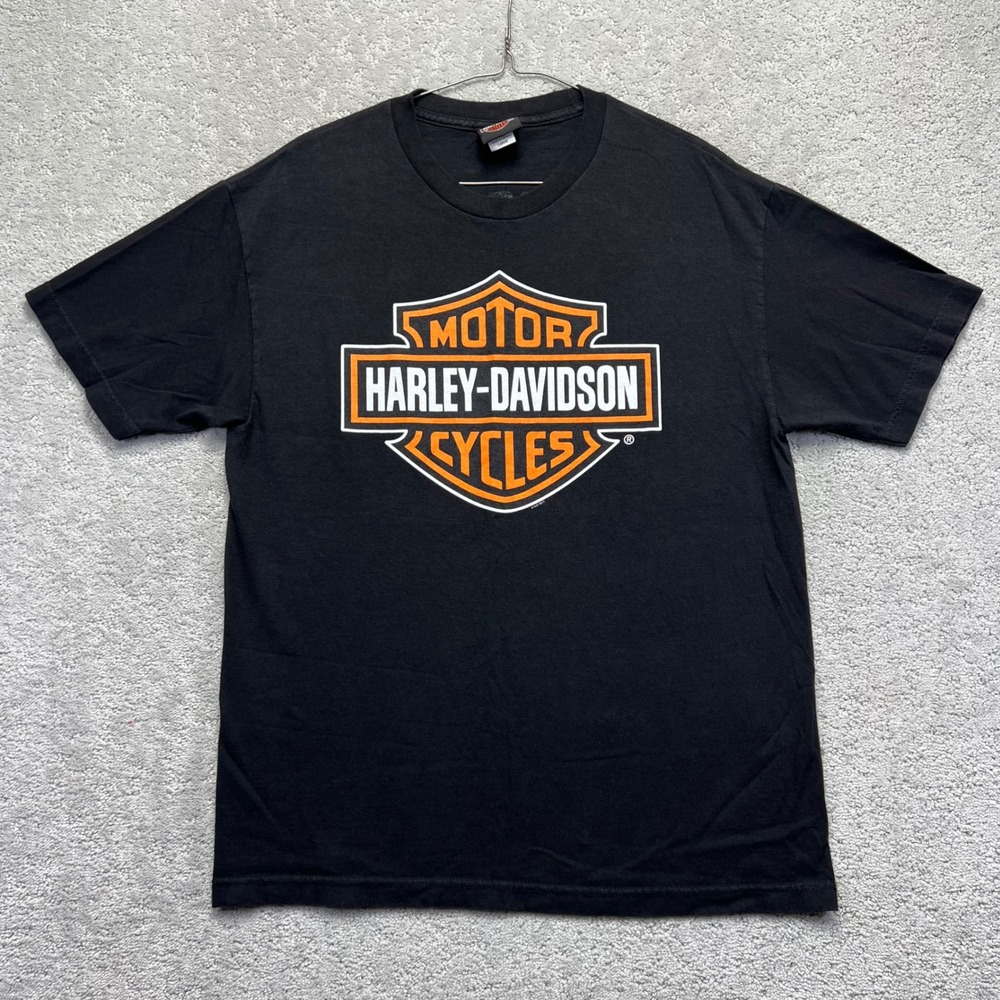 Harley Davidson T-Shirt Mens Large Black Shield Logo Wisconsin Biker Moto